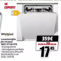 Whirlpool - Lavastoviglie Da Incasso WIO 3T126 PFE