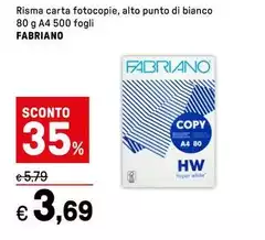 Fabriano - Risma Carta Fotocopie, Alto Punto Di Bianco Fabriano - Risma Carta Fotocopie, Alto Punto Di Bianco
