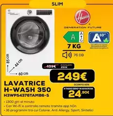 Hoover - H-WASH 350 Lavatrice Slim 7kg, Classe A-10%, 1300 Giri, Bianco, H3WPS4376TAMB6-S