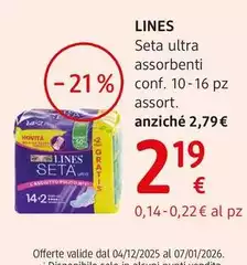 Lines - Seta Ultra Assorbenti Conf. 10 - 16 Pz Lines - Seta Ultra Assorbenti Conf. 10 - 16 Pz
