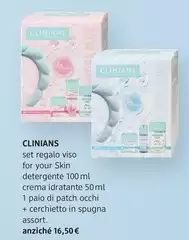 Clinians - Set Regalo Viso For Your Skin Detergente 100 Ml Crema Idratante 50 Ml 1 Paio Di Patch Occhi + Cerchietto In Spugna Assort.