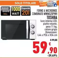Toshiba - Forno A Microonde Combinato MWMG20PWH Toshiba - Forno A Microonde Combinato MWMG20PWH
