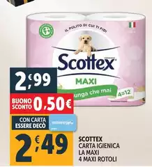 Scottex - Carta Igienica La Maxi 4 Maxi Rotoli Scottex - Carta Igienica La Maxi 4 Maxi Rotoli