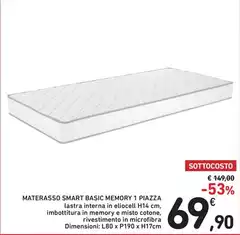 Materasso Smart Basic Memory 1 Piazza Materasso Smart Basic Memory 1 Piazza