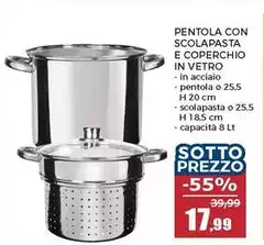 Pentola Con Scolapasta E Coperchio In Vetro Pentola Con Scolapasta E Coperchio In Vetro