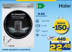 Haier - HW90-B14367U 1 lavatrice Caricamento frontale 9 kg 1400 Giri/min A Bianco Haier - HW90-B14367U 1 lavatrice Caricamento frontale 9 kg 1400 Giri/min A Bianco