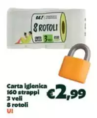 U! - Carta Igienica 160 Strappi 3 Veli 8 Rotoli U! - Carta Igienica 160 Strappi 3 Veli 8 Rotoli