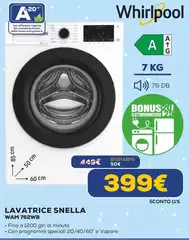 Whirlpool - Lavatrice Snella WAM 762WB Whirlpool - Lavatrice Snella WAM 762WB