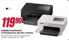 Canon - SELPHY CP1500 Stampante Per Foto Sublimazione 300 X 300 DPI 4" X 6" (10x15 Cm) Wi-Fi Canon - SELPHY CP1500 Stampante Per Foto Sublimazione 300 X 300 DPI 4" X 6" (10x15 Cm) Wi-Fi