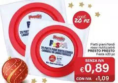 Presto - Piatti Piani/Fondi Rossi Riutilizzabili