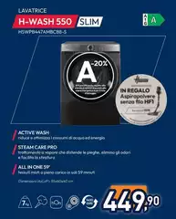 Hoover - H-WASH 550 , Lavatrice Slim 7kg, Classe A-20%, 1400 Giri, Nero, H5WPB447AMBCB8-S Hoover - H-WASH 550 , Lavatrice Slim 7kg, Classe A-20%, 1400 Giri, Nero, H5WPB447AMBCB8-S