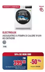 Electrolux - Asciugatrice A Pompa Di Calore Kg EW7H39B Electrolux - Asciugatrice A Pompa Di Calore Kg EW7H39B