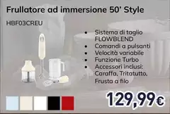 Smeg - Frullatore Ad Immersione 50' Style HBF03CREU Smeg - Frullatore Ad Immersione 50' Style HBF03CREU