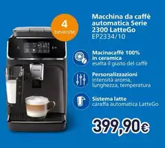Philips - Series 2300 LatteGo EP2334/10 Macchina Da Caffè Automatica, 4 Bevande, Cappuccinatore, 1.8 L, Macine In Ceramica Philips - Series 2300 LatteGo EP2334/10 Macchina Da Caffè Automatica, 4 Bevande, Cappuccinatore, 1.8 L, Macine In Ceramica