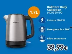 Philips - Daily Collection HD9350/90 Bollitore In Metallo, Coperchio A Molla, Indic. Lum.