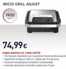 Moulinex - Inicio Grill Adjust Griglia Elettrica 2 In 1 Mod. GI272D Moulinex - Inicio Grill Adjust Griglia Elettrica 2 In 1 Mod. GI272D