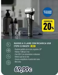 Panasonic - Rasoio A 3 Lame Con Ricarica Usb (Tipo C) RM3FX Panasonic - Rasoio A 3 Lame Con Ricarica Usb (Tipo C) RM3FX