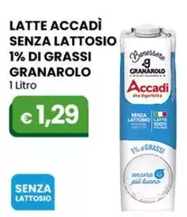 Granarolo - Latte Accadì Senza Lattosio 1% Di Grassi 1 Litro Granarolo - Latte Accadì Senza Lattosio 1% Di Grassi 1 Litro