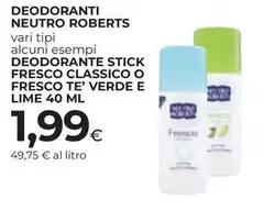 Neutro Roberts - Deodoranti Fresco Classico O Fresco Te' Verde E Lime Neutro Roberts - Deodoranti Fresco Classico O Fresco Te' Verde E Lime