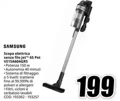 Samsung - Scopa Elettrica Senza Filo JetTM 65 Pet VS15A60AGRS Samsung - Scopa Elettrica Senza Filo JetTM 65 Pet VS15A60AGRS