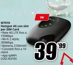 Smeg - M7010 Hotspot 4G Con Slot Per SIM Card Smeg - M7010 Hotspot 4G Con Slot Per SIM Card