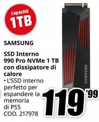 Samsung - Ssd Interno 990 Pro Nvme 1 Tb Con Dissipatore Di Calore