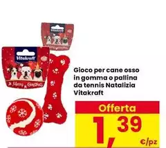 Vitakraft - Gioco Per Cane Osso In Gomma O Pallina Da Tennis Natalizia