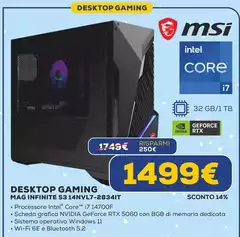 Msi - Desktop Gaming Mag Infinite S3 14NVL7-2834IT Msi - Desktop Gaming Mag Infinite S3 14NVL7-2834IT