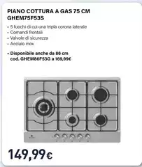 Electroline - Piano Cottura A Gas GHEM75F53S Electroline - Piano Cottura A Gas GHEM75F53S