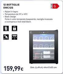 Electroline - EWC12S Cantina Vino Cantinetta Vino Con Compressore Libera Installazione Nero 12 Bottiglia/bottiglie Electroline - EWC12S Cantina Vino Cantinetta Vino Con Compressore Libera Installazione Nero 12 Bottiglia/bottiglie