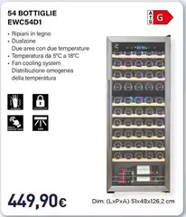 Electroline - EWC54D Cantina Vino Cantinetta Vino Con Compressore Libera Installazione Nero 54 Bottiglia/bottiglie Electroline - EWC54D Cantina Vino Cantinetta Vino Con Compressore Libera Installazione Nero 54 Bottiglia/bottiglie