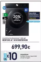 Samsung - Lavatrice Ecodosatore 1.400 Giri Bespoke Ai WW11DB7B94GB Samsung - Lavatrice Ecodosatore 1.400 Giri Bespoke Ai WW11DB7B94GB
