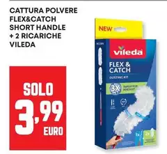 Vileda - Cattura Polvere Flex&Catch Short Handle + 2 Ricariche