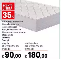 Dormir - Materasso Anatomico Memo Repose Con Lastra In Eliocell Firm, Imbottitura In Memorex E Rivestimento Sfoderabile Singolo