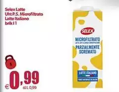 Selex - Latte UHT P.S., Microfiltrato Latte Italiano Brik Selex - Latte UHT P.S., Microfiltrato Latte Italiano Brik