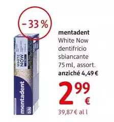 Mentadent - White Now Dentifricio Sbiancante  Anti-macchia 75 Ml, Assort.