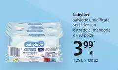Babylove - Salviette Umidificate Sensitive Con Estratto Di Mandorla 4 × 80 Pezzi Babylove - Salviette Umidificate Sensitive Con Estratto Di Mandorla 4 × 80 Pezzi