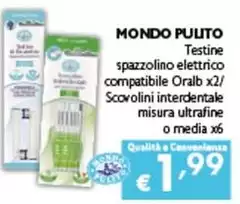 Mondo Pulito - Testine Spazzolino Elettrico Compatibile Oral B X2/Scovolini Interdentale Misura Ultrafine O Media X6 