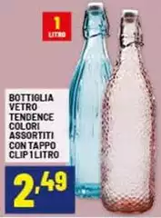 Bottiglia Vetro Tendence Colori Assortiti Con Tappo Clip