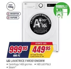 LG - F4R3010NSWW Lavatrice 10kg AI DD, Classe A-10%, 1400 giri, Vapore