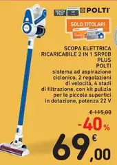 Polti - Scopa Elettrica Ricaricabile 2 In 1 Sr90b