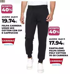 Carrera - Felpa  Uomo Mix Cotton Con Zip E Cappuccio