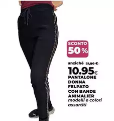 Pantalone Donna Felpato Con Bande Animalier Pantalone Donna Felpato Con Bande Animalier