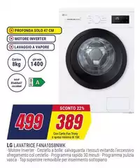 LG - FANA10S8N7K Lavatrice 8kg AI DD, Classe B, 1400 giri, Vapore