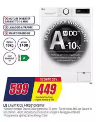 LG - F4R3010NSWW Lavatrice 10kg AI DD, Classe A-10%, 1400 giri, Turbowash, Vapore