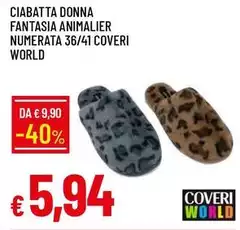 Coveri - Ciabatta Donna Fantasia Animalier Numerata 36/41 World Coveri - Ciabatta Donna Fantasia Animalier Numerata 36/41 World