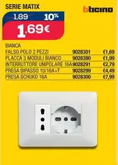 Bticino - Serie Matix Bianca Falso Polo 2 Pezzi Bticino - Serie Matix Bianca Falso Polo 2 Pezzi