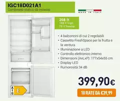 Ignis - IGC18D021A1 Combinato Statico Da Incasso