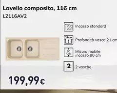 Smeg - Lavello Composito, 116 Cm LZ116AV2 Smeg - Lavello Composito, 116 Cm LZ116AV2