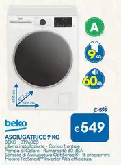 Beko - Asciugatrice 9 Kg BT96DBS